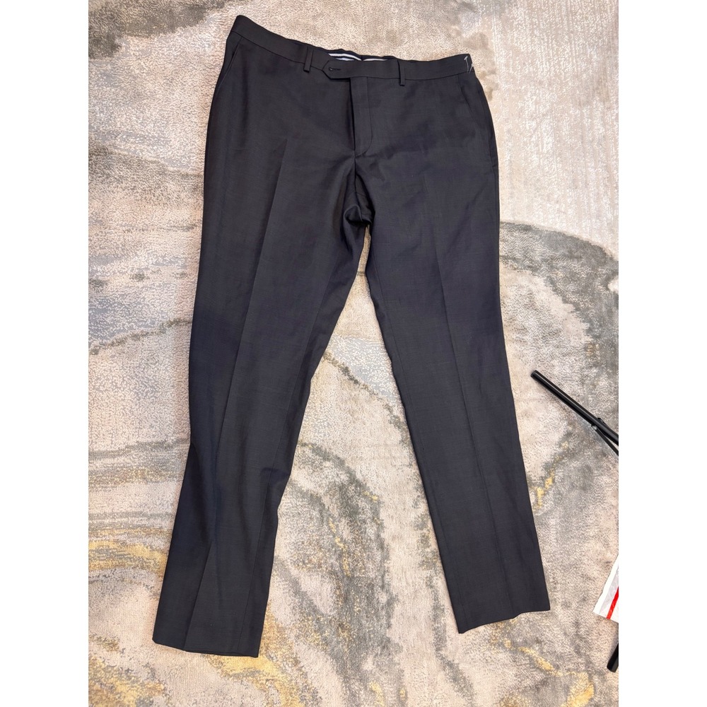 Mens Charcoal Grey Flat Front Dress Pants Tailored Trousers Slacks 37x31.5